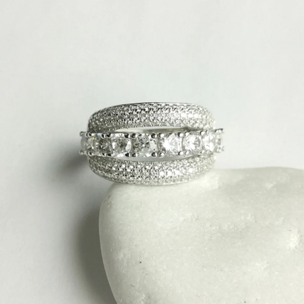 CZ half eternity band ring in Sterling Silver size 7